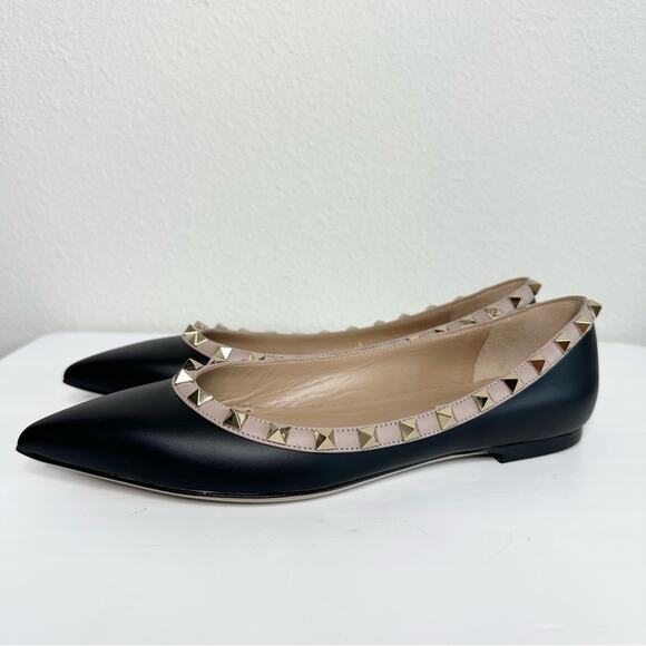 VALENTINO GARAVANI Rockstud leather pointed toe flats 37.5 - Picture 7 of 12